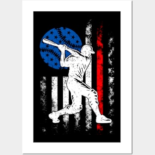 Retro Baseball Batter USA Flag Indepedence Day 4th Of July Posters and Art